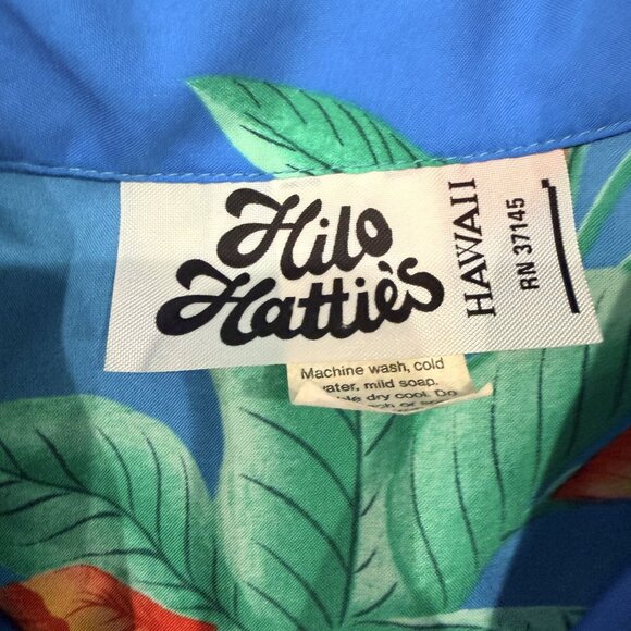 Vintage Hilo Hattie Womens Large Hawaiian Floral Blue Blouse With Tie Waist - Picture 3 of 6